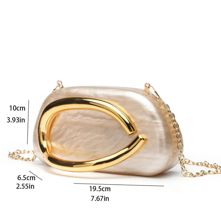 Oval  Metal Handle Diagonally Across Acrylic Handbags with Chain