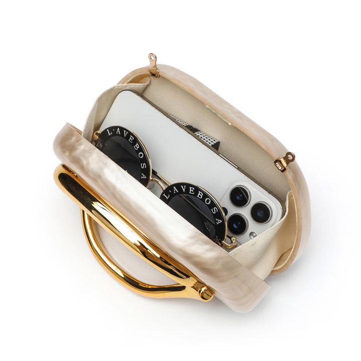 Oval  Metal Handle Diagonally Across Acrylic Handbags with Chain