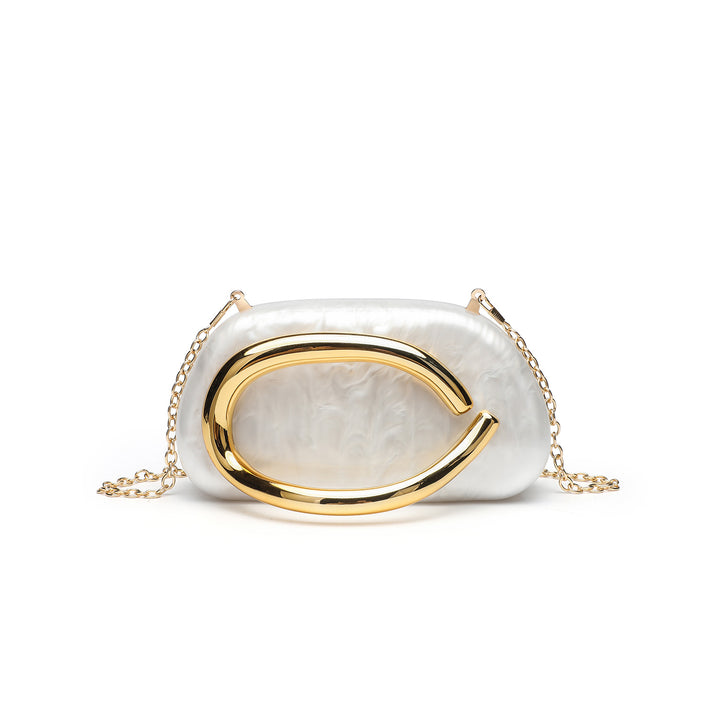Oval  Metal Handle Diagonally Across Acrylic Handbags with Chain
