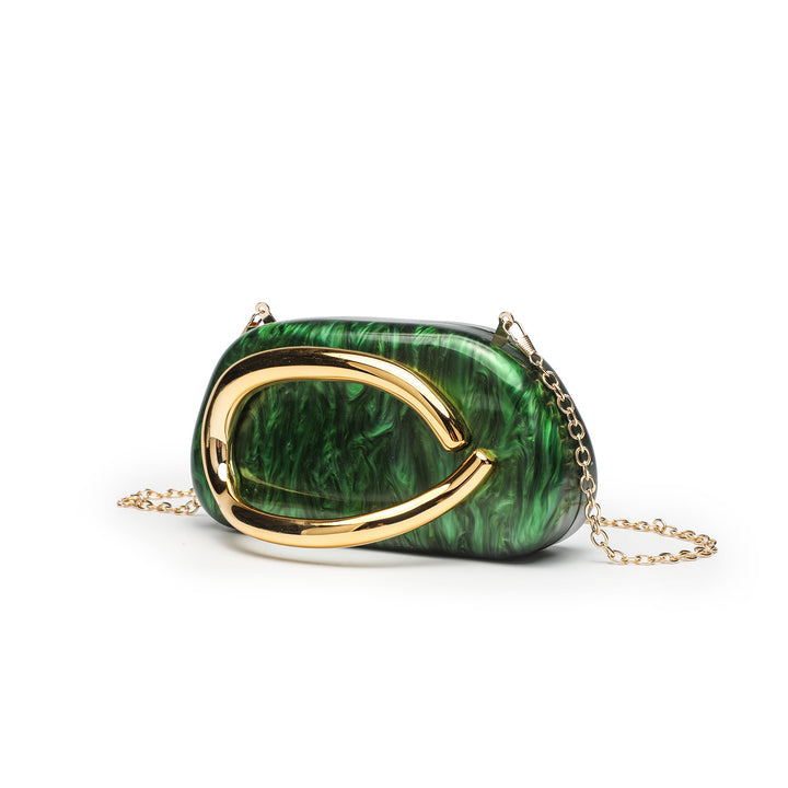 Oval  Metal Handle Diagonally Across Acrylic Handbags with Chain