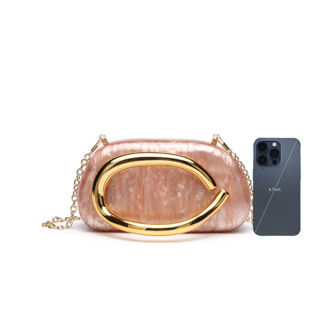 Oval  Metal Handle Diagonally Across Acrylic Handbags with Chain
