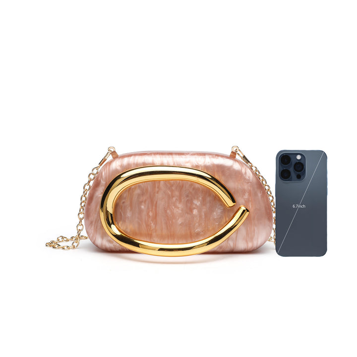 Oval  Metal Handle Diagonally Across Acrylic Handbags with Chain