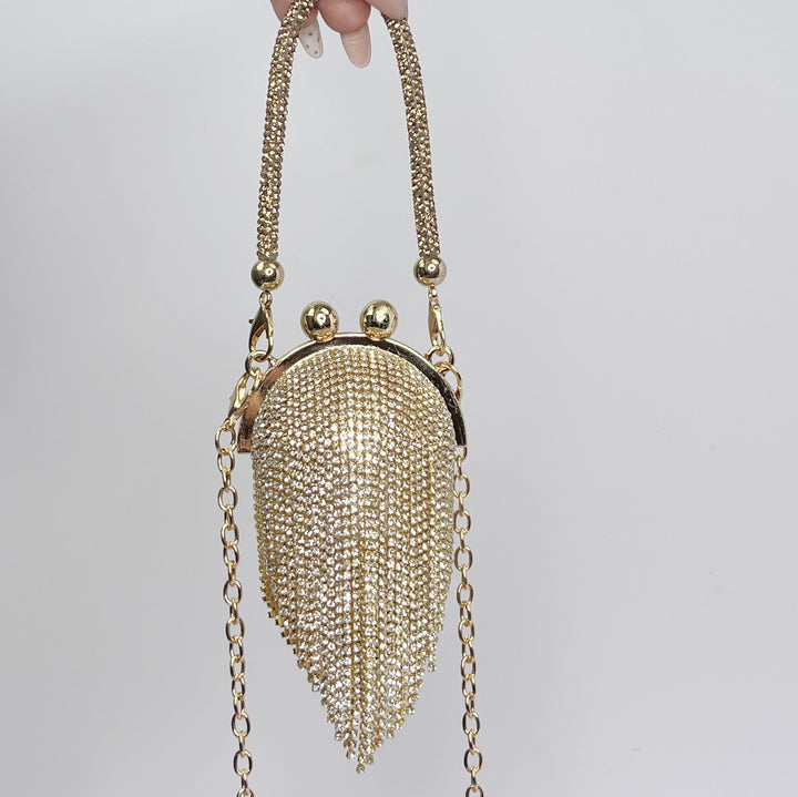 Round Daily Beadings Glitter Diagonally Across Metal Handbags with Chain