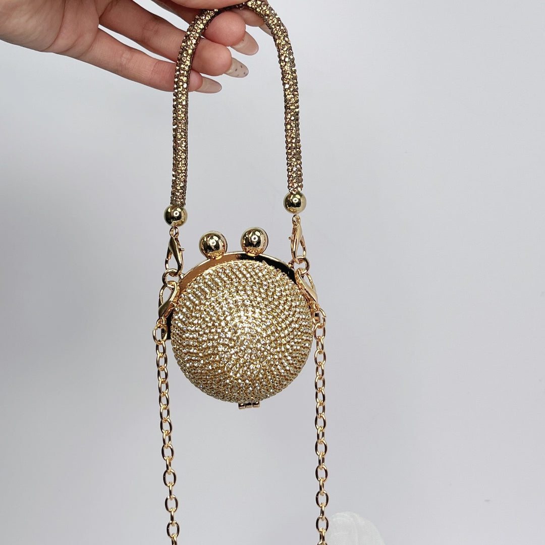 Round Daily Beadings Glitter Diagonally Across Metal Handbags with Chain