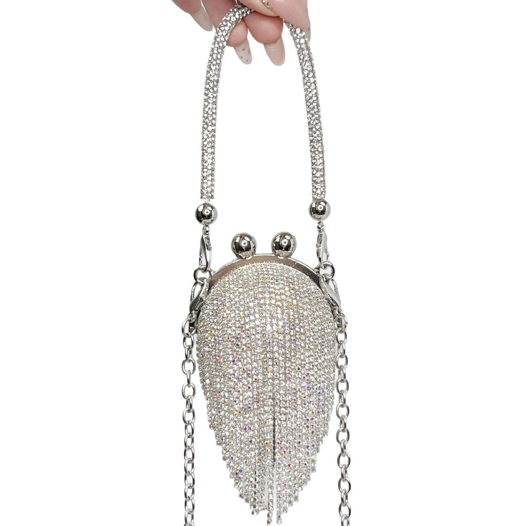Round Daily Beadings Glitter Diagonally Across Metal Handbags with Chain
