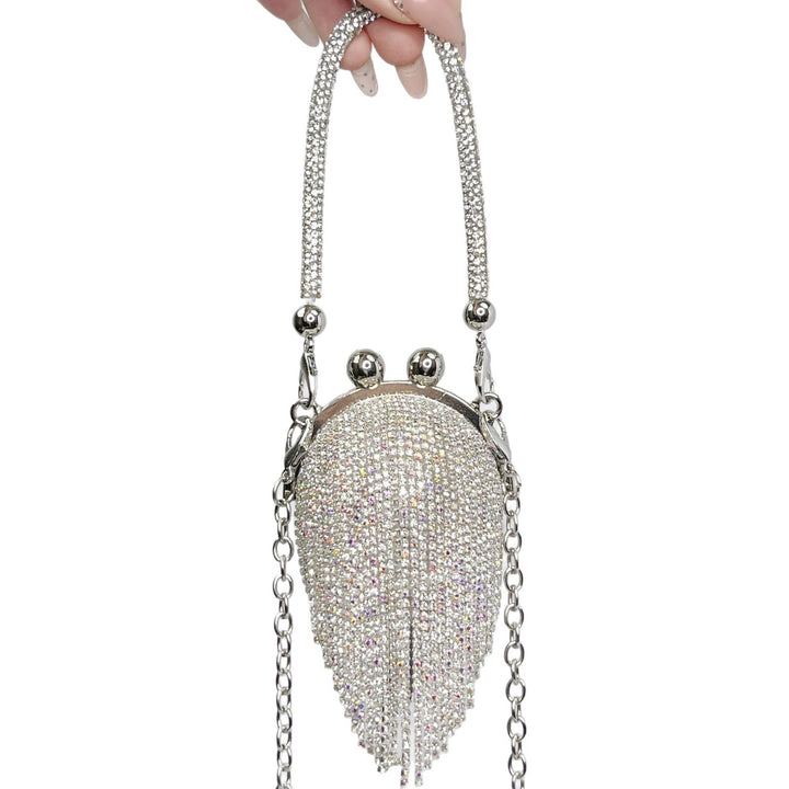 Round Daily Beadings Glitter Diagonally Across Metal Handbags with Chain