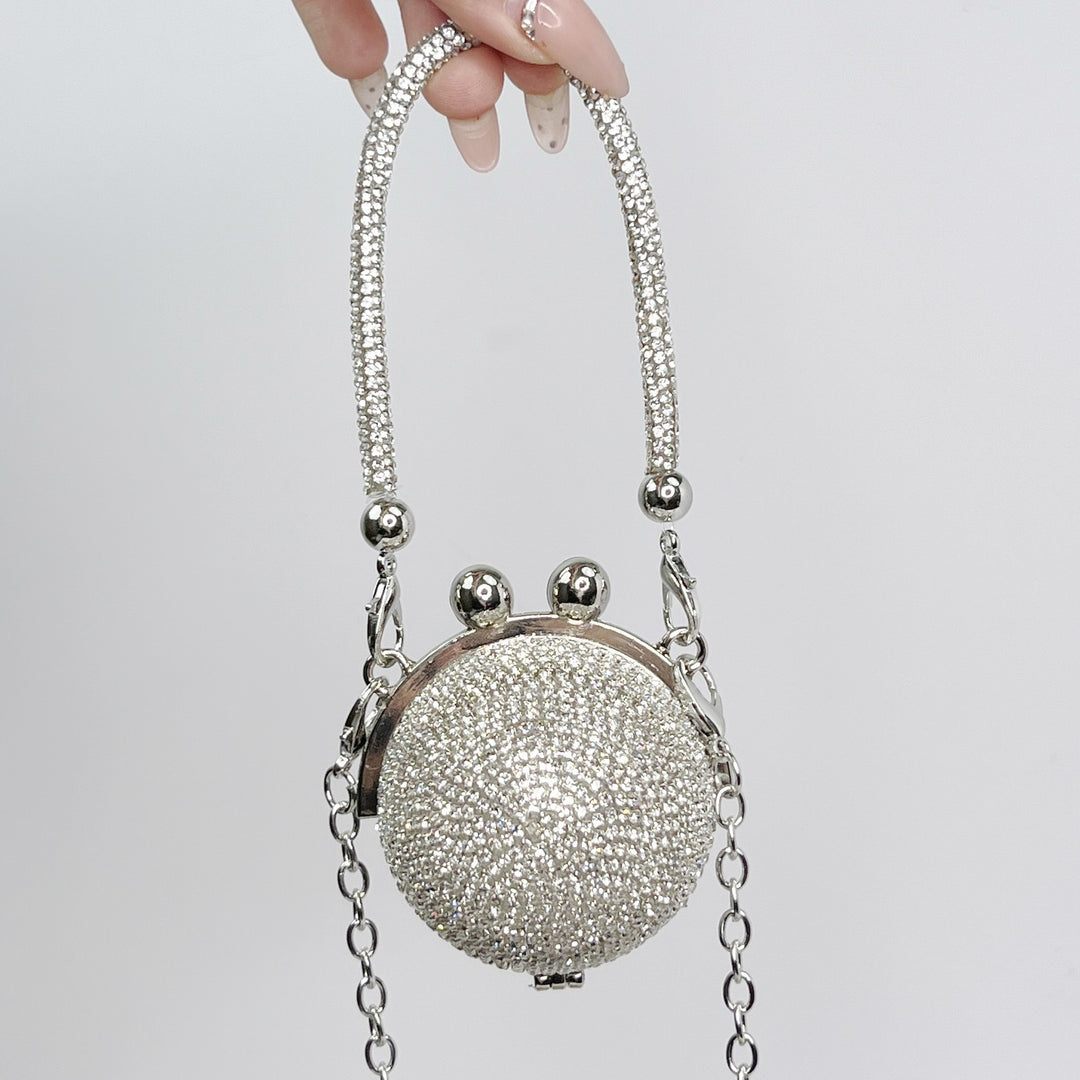 Round Daily Beadings Glitter Diagonally Across Metal Handbags with Chain