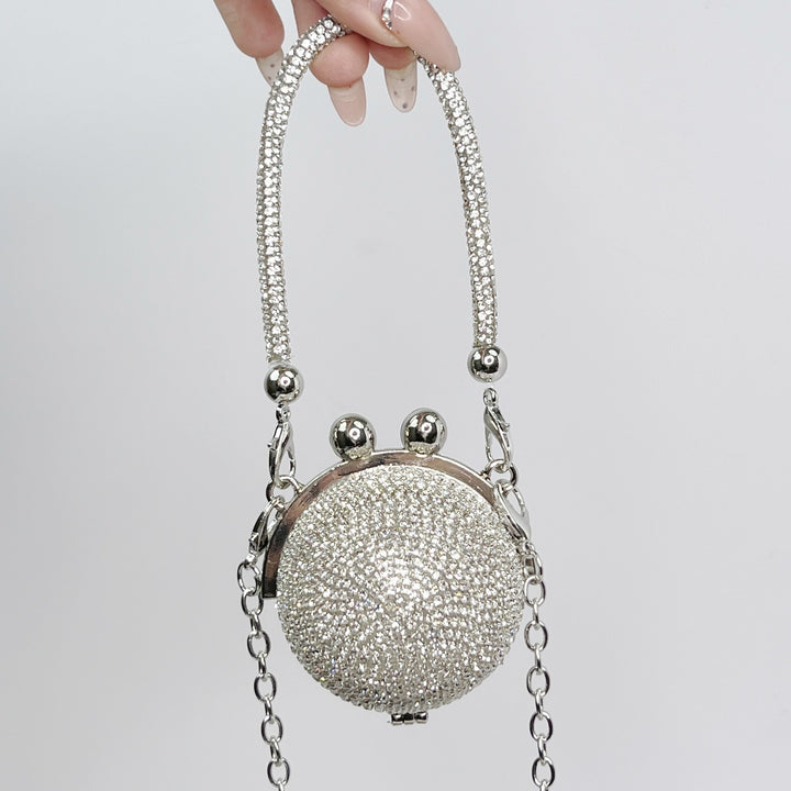 Round Daily Beadings Glitter Diagonally Across Metal Handbags with Chain