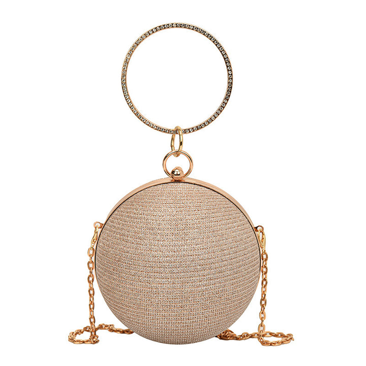 Round Classic Metal Handle Chain Glitter PU Handbags