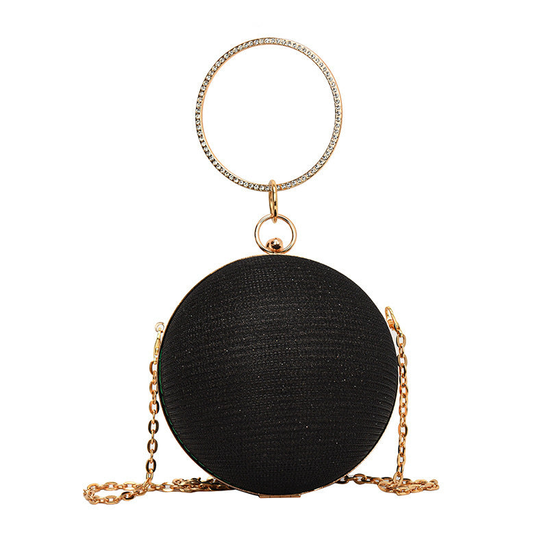 Round Classic Metal Handle Chain Glitter PU Handbags