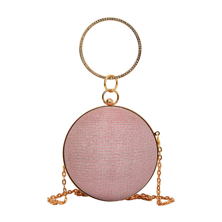 Round Classic Metal Handle Chain Glitter PU Handbags