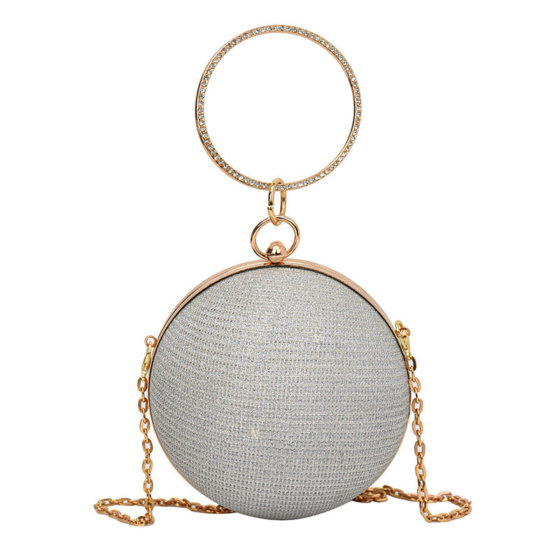 Round Classic Metal Handle Chain Glitter PU Handbags