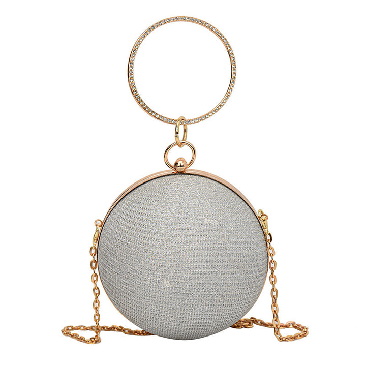 Round Classic Metal Handle Chain Glitter PU Handbags