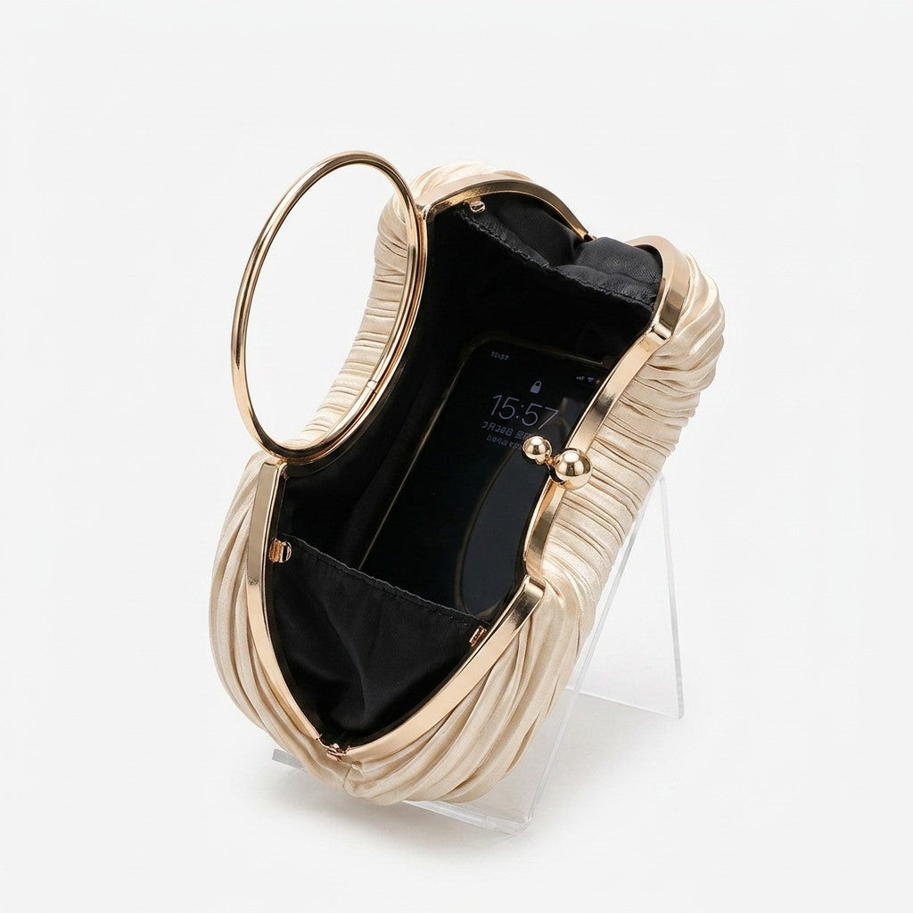 Irregular Classic Ruched Daily Sparkly Metal Handle PVC Handbags