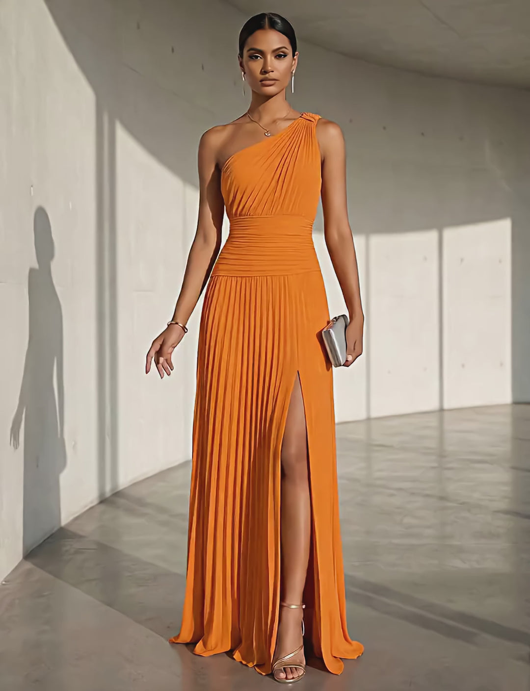 Chiffon A Line One Shoulder Slit Formal Dresses