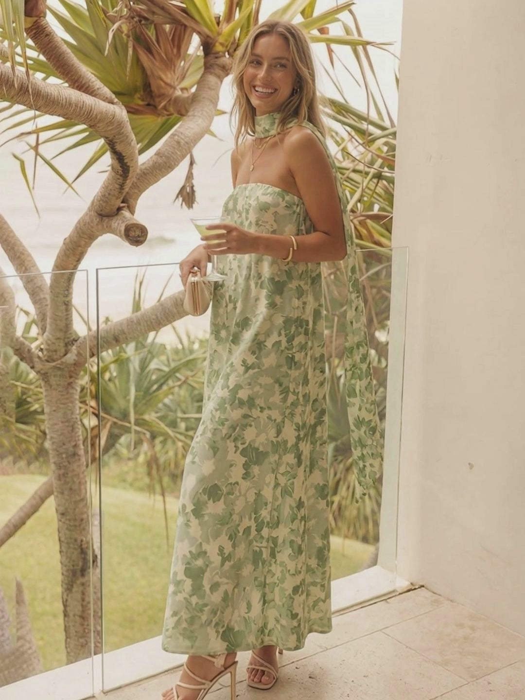Strapless Floral A Line Formal Dresses with Scarf