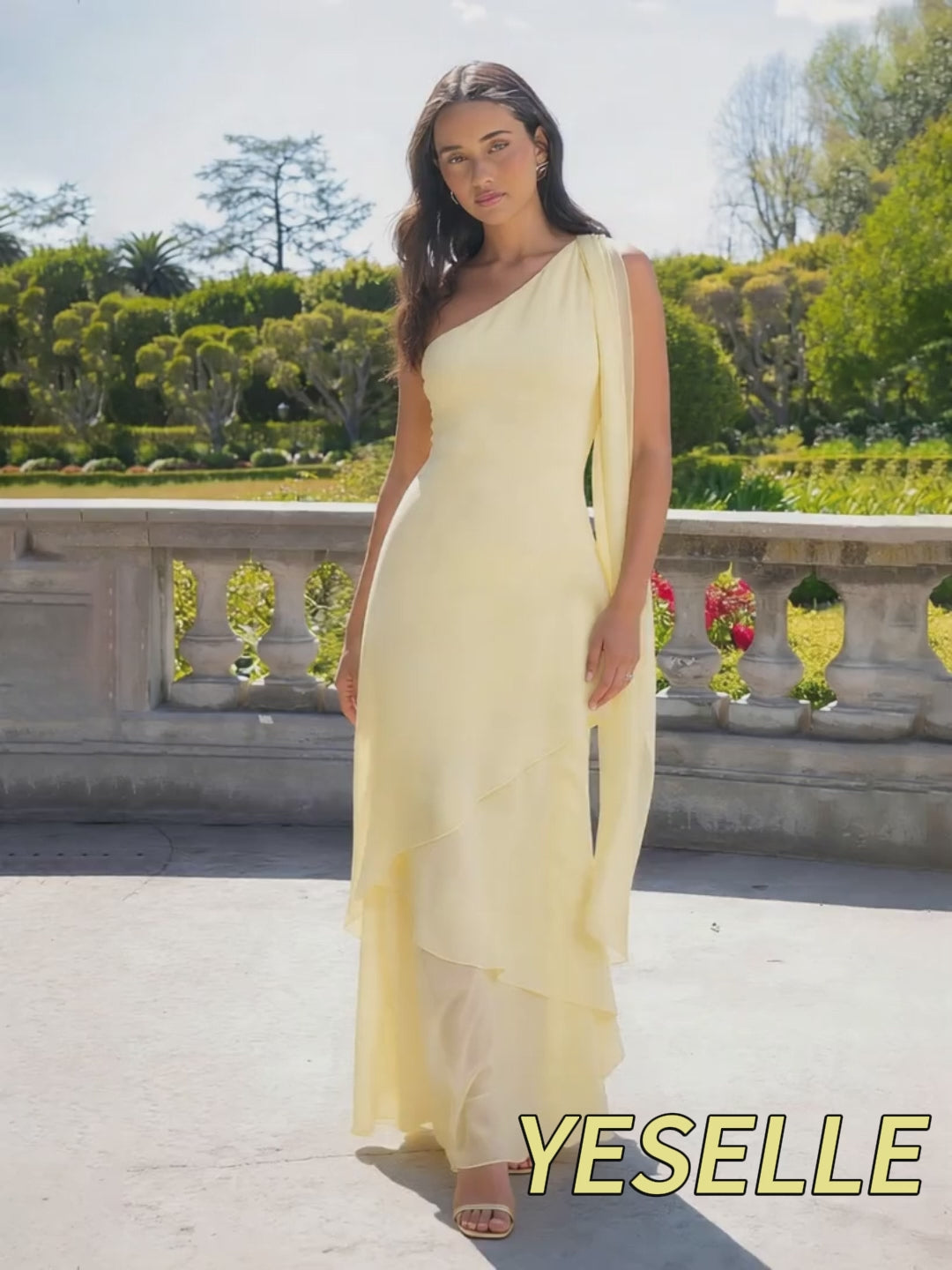 One Shoulder Chiffon Pleated Long Formal Dresses